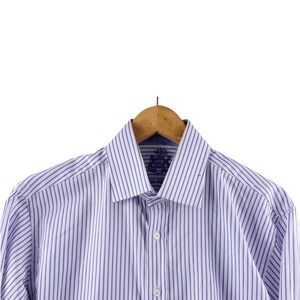 English Laundry Mens Blue Stripe Dress Shirt 16 34/35 Button Down Collar Preppy